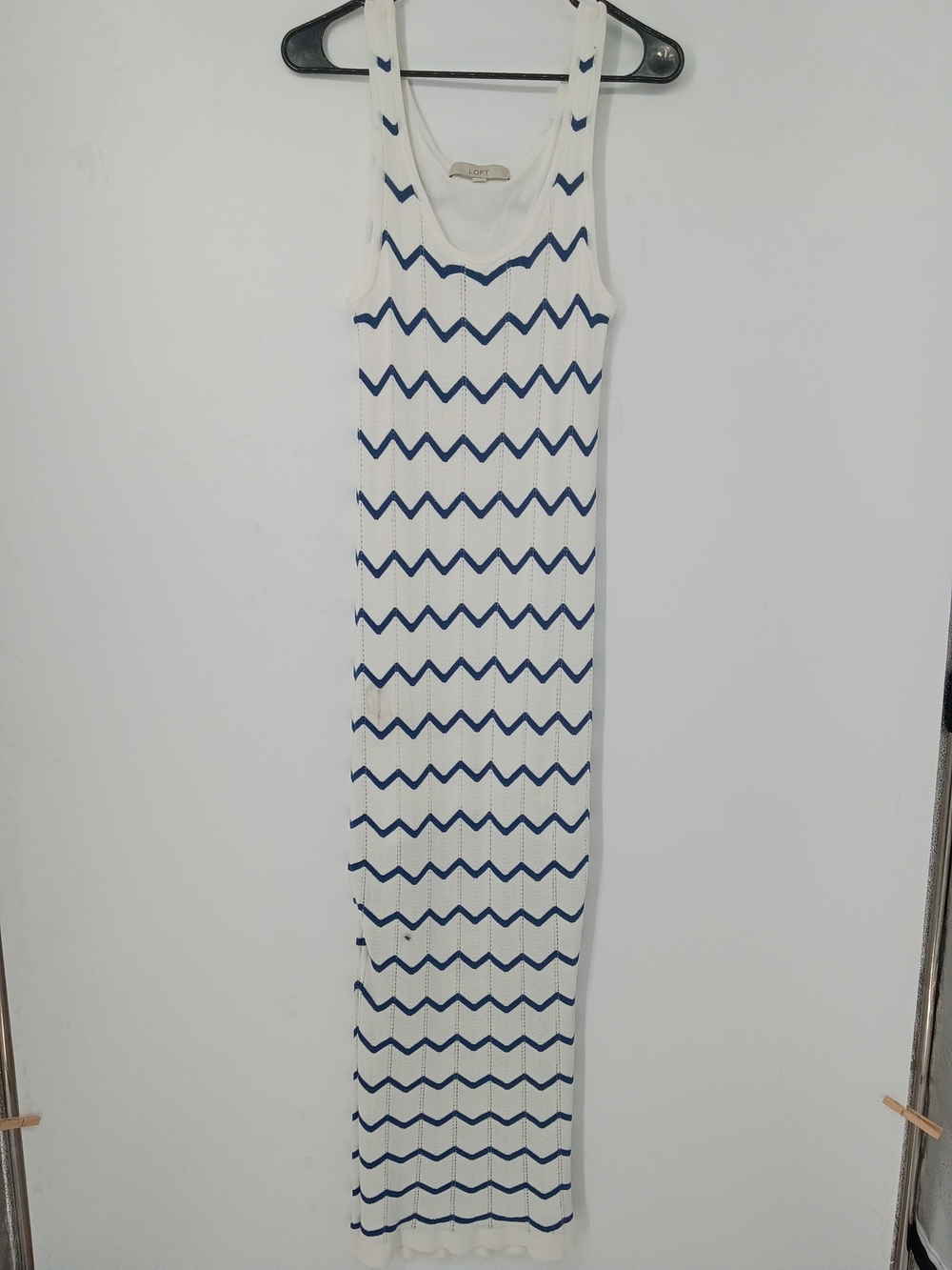 Loft Chevron Print Maxi Dress Green And White Sleeveless